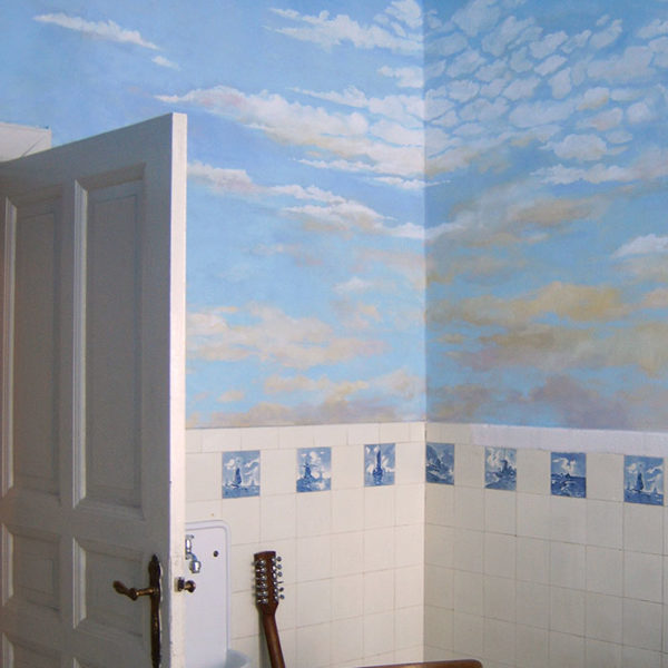 himmelmalerei, wandmalerei,atelier wandlungen, küche, wolken, blau berlin