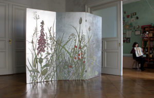 Paravent blattsilber, raumteiler, deko, accessoire, wohnidee, handpainted, kunst