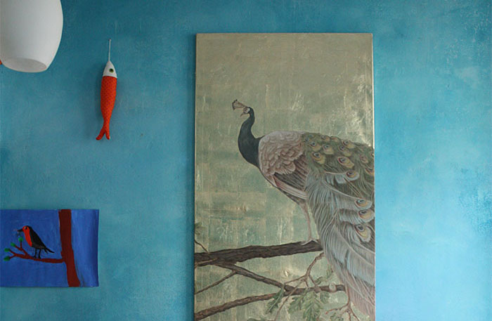 Bild, atelier wandlungen, pfau, gold