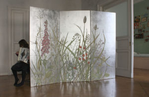 Wandmalerei silber decoration paravent Atelier Wandlungen
