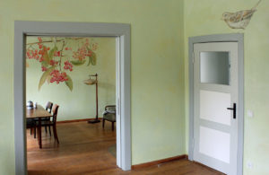 wandmalerei, pflanzen, spatz, gruen, decoration, wohnzimmer, landleben