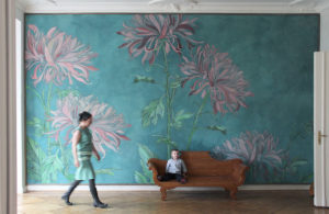 wandbespannung, atelier wandlungen, blumen, wandmalerei, wallpainting, handcrafted, decoration