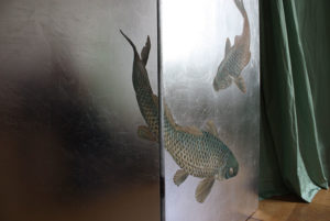 Paravent, fisch, silber, interieur design